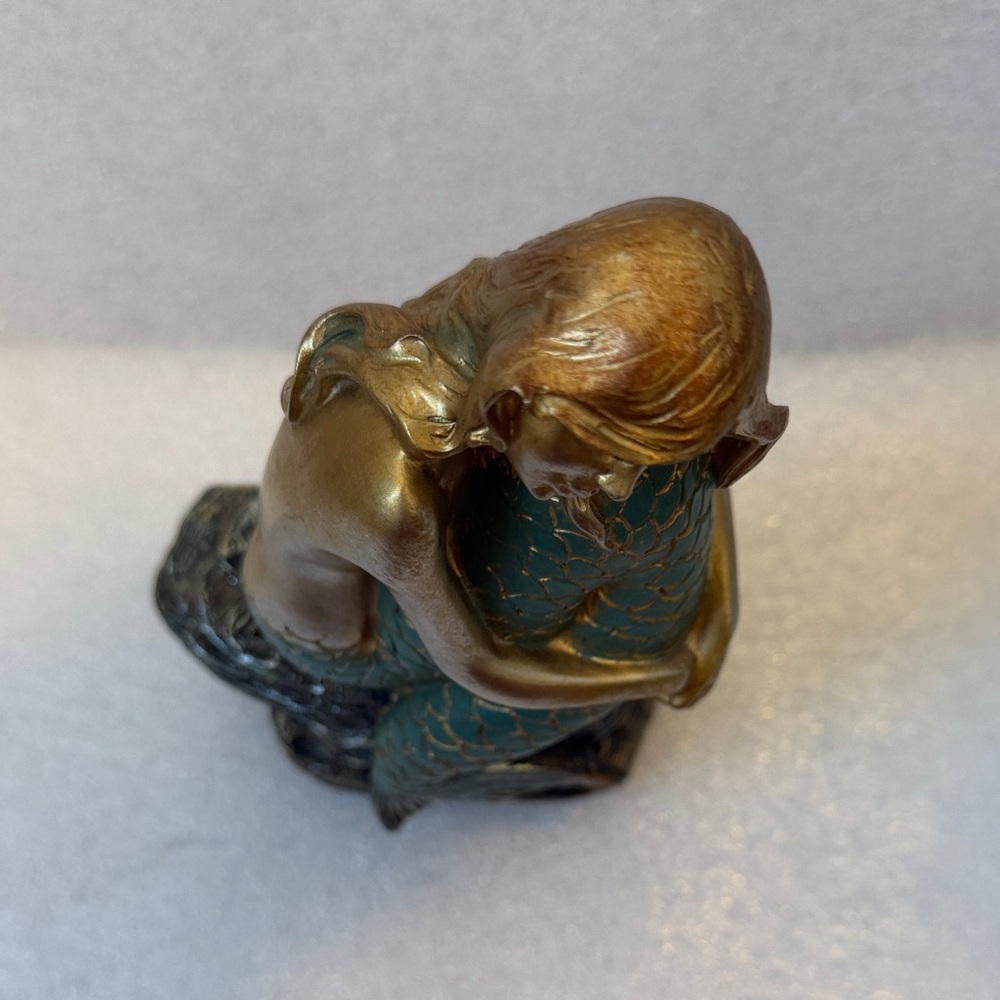 Vintage Gold and Green Mermaid Sculpture Figurine - Picture 6 of 7